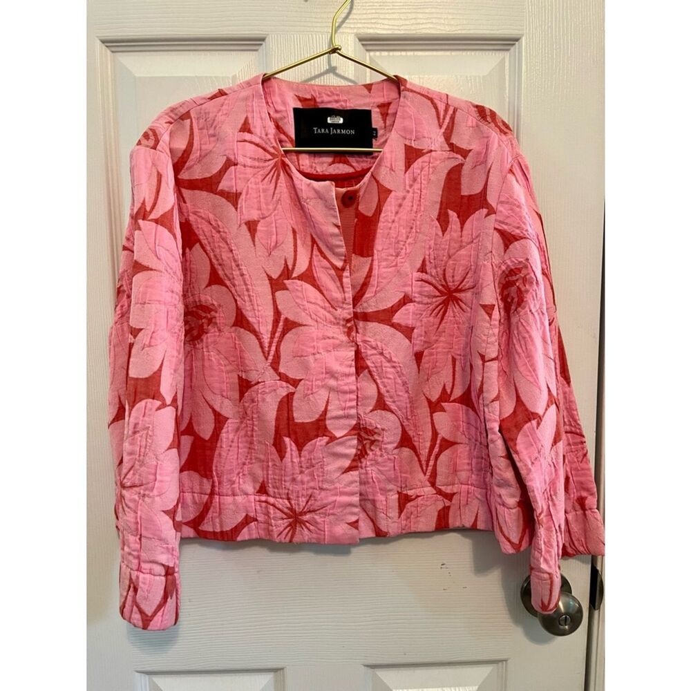 Tara Jarmon Pink Floral Textured Cropped Jacket Blazer EU 44 - Picture 4 of 10